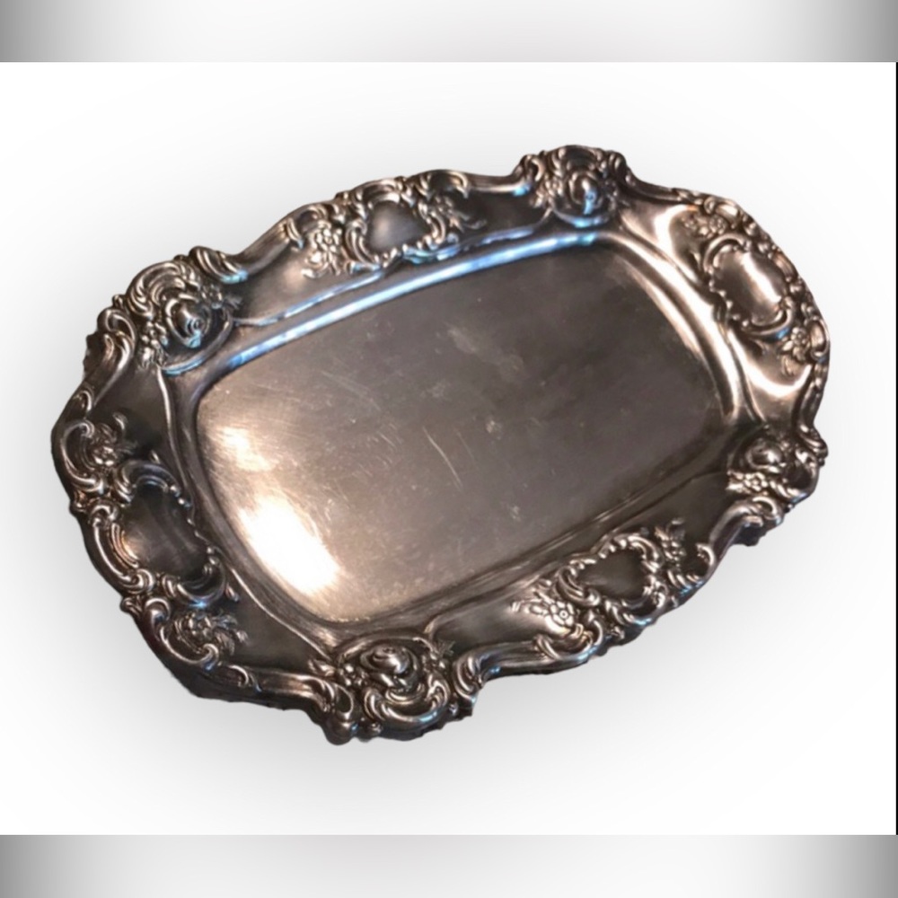 Vintage Old Master Embossed Towle Silver Ornate Jewelry Tray / Size 9 ½” x 5 ½”